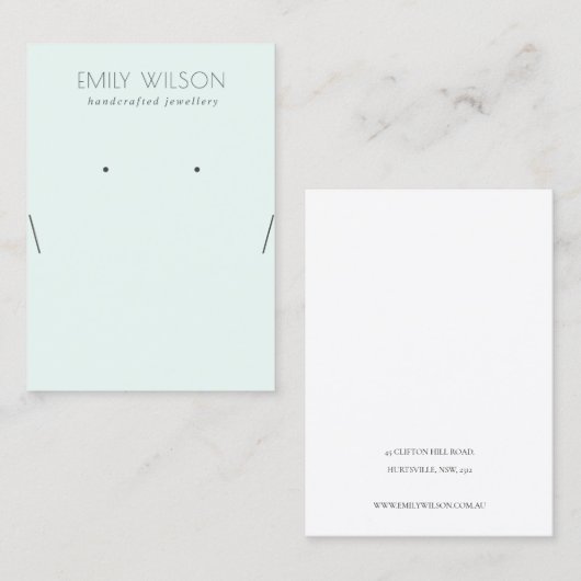 Simple Soft Sky Blue Aqua Necklace Earring Display Visitenkarte (Vorne/Hinten)