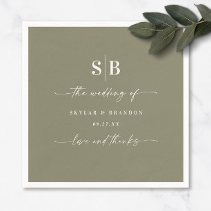 Simple Solid Color Lily Green Monogrammed Wedding Serviette