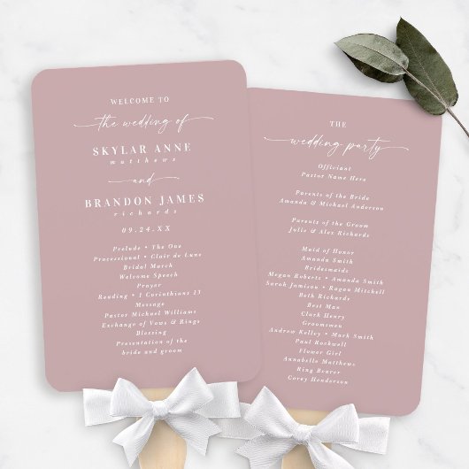 Simple Solid Dusty Mauve Wedding Zeremony Program Fächer