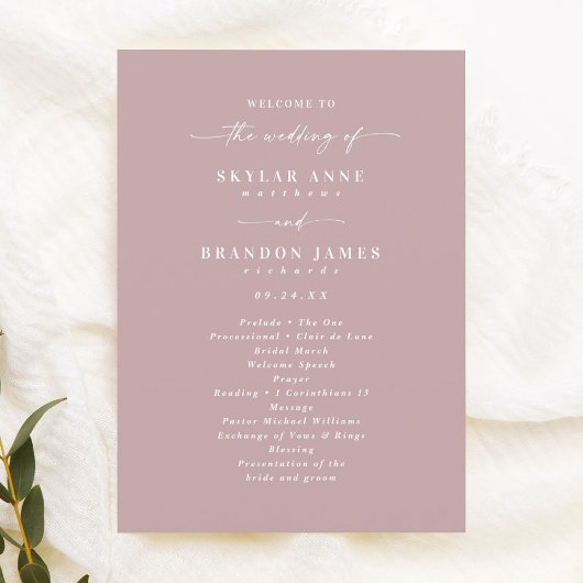 Simple Solid Dusty Mauve Wedding Zeremony Program Programm