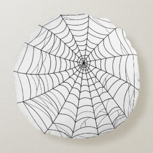 Simple Spider Web Cobweb Line Art Halloween Rundes Kissen