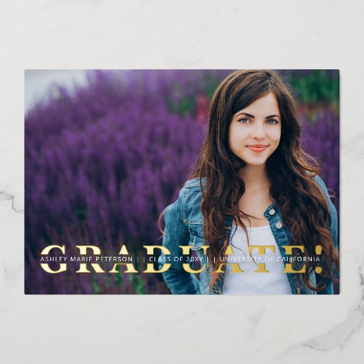 Simple Split Gold Script Foto Abschluss Foil I Folieneinladung (Vorderseite)