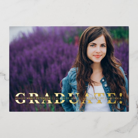 Simple Split Gold Script Foto Abschluss Foil I Folieneinladung (Vorderseite)