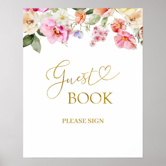 Simple Spring Floral Guest Book Party Sign Poster (Vorne)