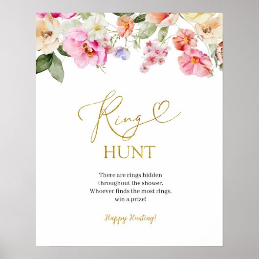 Simple Spring Floral Ring Hunt Game Sign Poster (Vorne)