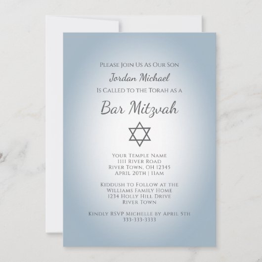 Simple Star of David Modern Bar Mitzvah Blue Einladung (Vorderseite)