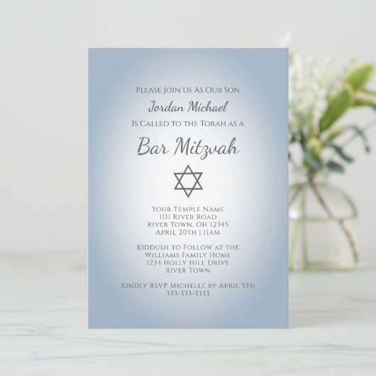 Simple Star of David Modern Bar Mitzvah Blue Einladung (Stehend Vorderseite)
