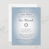 Simple Star of David Modern Bar Mitzvah Blue Einladungspostkarte (Vorne/Hinten)