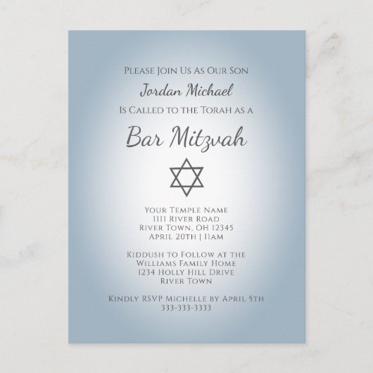 Simple Star of David Modern Bar Mitzvah Blue Einladungspostkarte (Vorderseite)