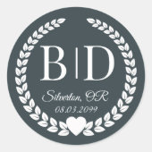 Simple Stormy Dusk Blue Monogram Wedding Runder Aufkleber (Vorderseite)