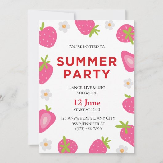 Simple Strawberry Summer Party Einladung (Vorderseite)