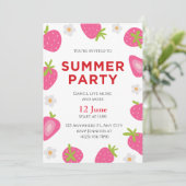 Simple Strawberry Summer Party Einladung (Stehend Vorderseite)