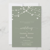 Simple String Lights Sage Green Wedding Einladung (Vorderseite)