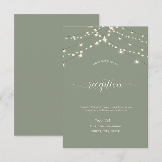 Simple String Lights Sage Green Wedding Einladung (Vorne/Hinten)