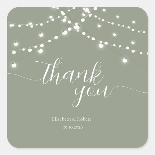 Simple String Lights Sage Green  Wedding Quadratischer Aufkleber (Vorderseite)