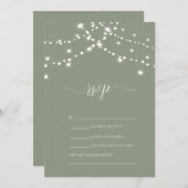 Simple String Lights Sage Green Wedding RSVP Einladung (Vorne/Hinten)