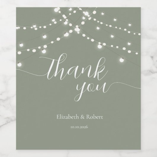Simple String Lights Sage Green  Wedding Weinetikett (Einzelnes Label)