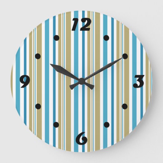 simple, striped pattern , olive and blue throw pil große wanduhr (Vorderseite)