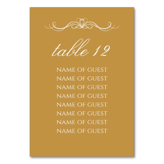 Simple Stylish Gold Table Number With Guest Names Tischnummer (Vorderseite)