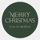 Simple Stylish Merry Christmas | Name | Green Runder Aufkleber (Vorderseite)