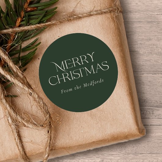 Simple Stylish Merry Christmas | Name | Green Runder Aufkleber