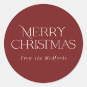 Simple Stylish Merry Christmas | Name | Red Runder Aufkleber (Vorderseite)