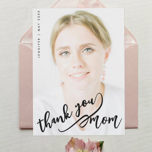 Simple Stylish Thank You Mom Black Script Photo Karte