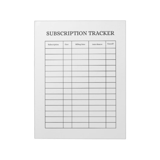 SIMPLE Subscription Tracker Notepad Notizblock (Rotiert)
