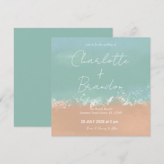 Simple Summer Seaside Beach Wedding Invitation Einladung (Vorne/Hinten)