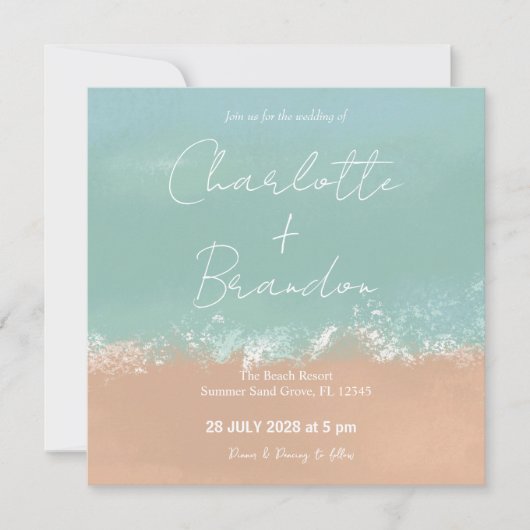 Simple Summer Seaside Beach Wedding Invitation Einladung (Vorderseite)