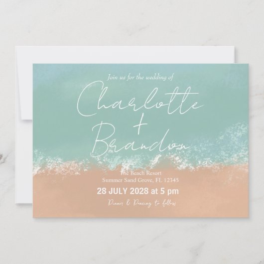 Simple Summer Seaside Beach Wedding Invitation Einladung (Vorderseite)