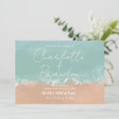 Simple Summer Seaside Beach Wedding Invitation Einladung (Stehend Vorderseite)
