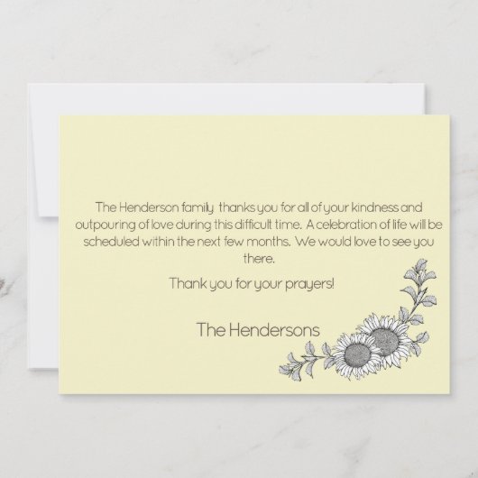 Simple Sunflower Celebration of Life Danke (Rückseite)