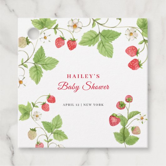 Simple Sweet Greenery Strawberry Baby Shower Geschenkanhänger (Vorderseite)