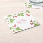 Simple Sweet Greenery Strawberry Baby Shower Rechteckiger Pappuntersetzer (angewinkelt)