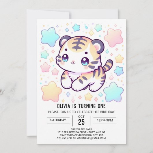 Simple Sweet Tiger 1. Geburtstag Einladung (Vorderseite)