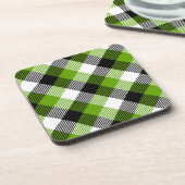 Simple Tartan Plaid Neon Green Getränkeuntersetzer (Linke Seite)