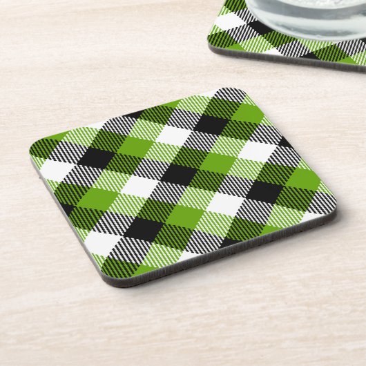 Simple Tartan Plaid Neon Green Getränkeuntersetzer (Linke Seite)