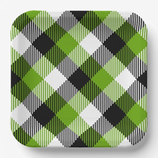 Simple Tartan Plaid Neon Green Pappteller (Vorderseite)