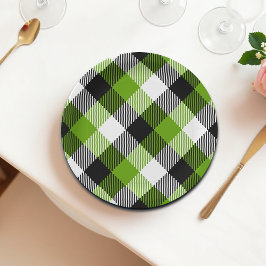 Simple Tartan Plaid Neon Green Pappteller