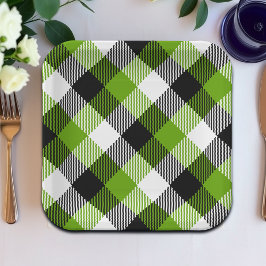 Simple Tartan Plaid Neon Green Pappteller