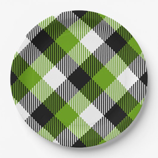 Simple Tartan Plaid Neon Green Pappteller (Vorderseite)