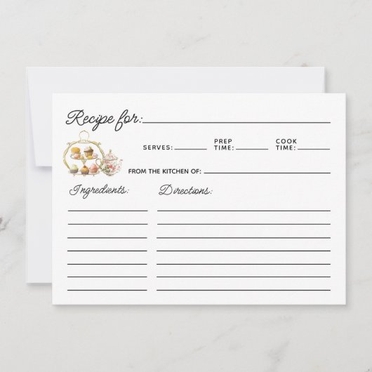 Simple Tea Party Themed Recipe Card (Vorderseite)