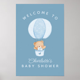 Simple Teddy Bear Blue Balloon Poster