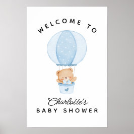Simple Teddy Bear Blue Balloon Poster