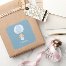 Simple Teddy Bear Blue Balloon Quadratischer Aufkleber