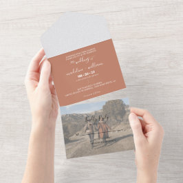 Simple Terracotta Boho Trendy Foto Wedding All In One Einladung