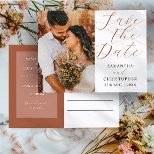 Simple Terracotta Save the Date Hochzeit Ankündigungspostkarte
