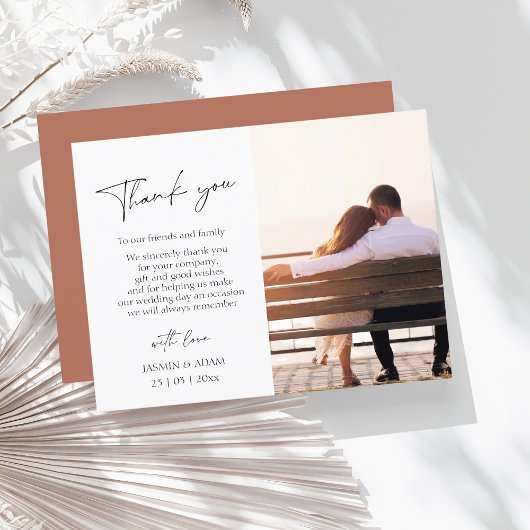 Simple Terracotta Script Foto Wedding Vielen Dank Postkarte