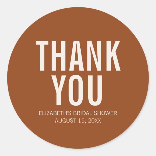 Simple Terracotta Typografie Bridal Vielen Dank Runder Aufkleber (Vorderseite)